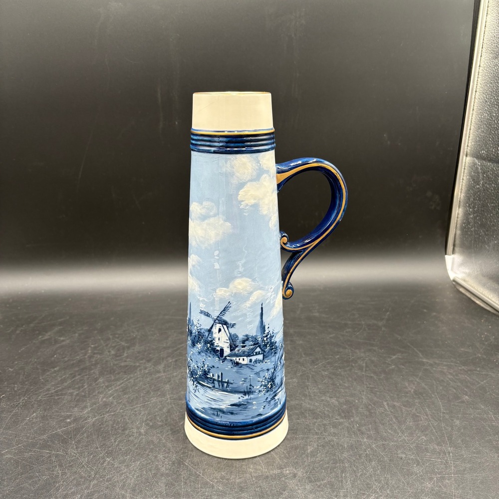 Vtg Rare HTF HandPainted 1907 Sarreguemines Ceramic Tall Pitcher Dutch